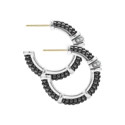 Silver<LAGOS Ceramic And Diamond Hoop Earrings