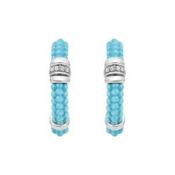 Silver<LAGOS Ceramic And Diamond Hoop Earrings