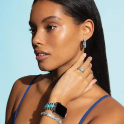 Silver<LAGOS Ceramic And Diamond Hoop Earrings