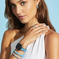 Silver<LAGOS Ceramic And Diamond Hoop Earrings