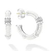 Silver<LAGOS Ceramic And Diamond Hoop Earrings