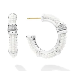Hoop Earrings<LAGOS Ceramic And Diamond Hoop Earrings