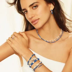 Silver<LAGOS Ceramic And Diamond Hoop Earrings