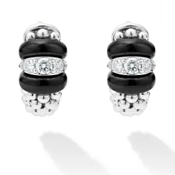 Silver<LAGOS Ceramic And Diamond Huggie Earrings