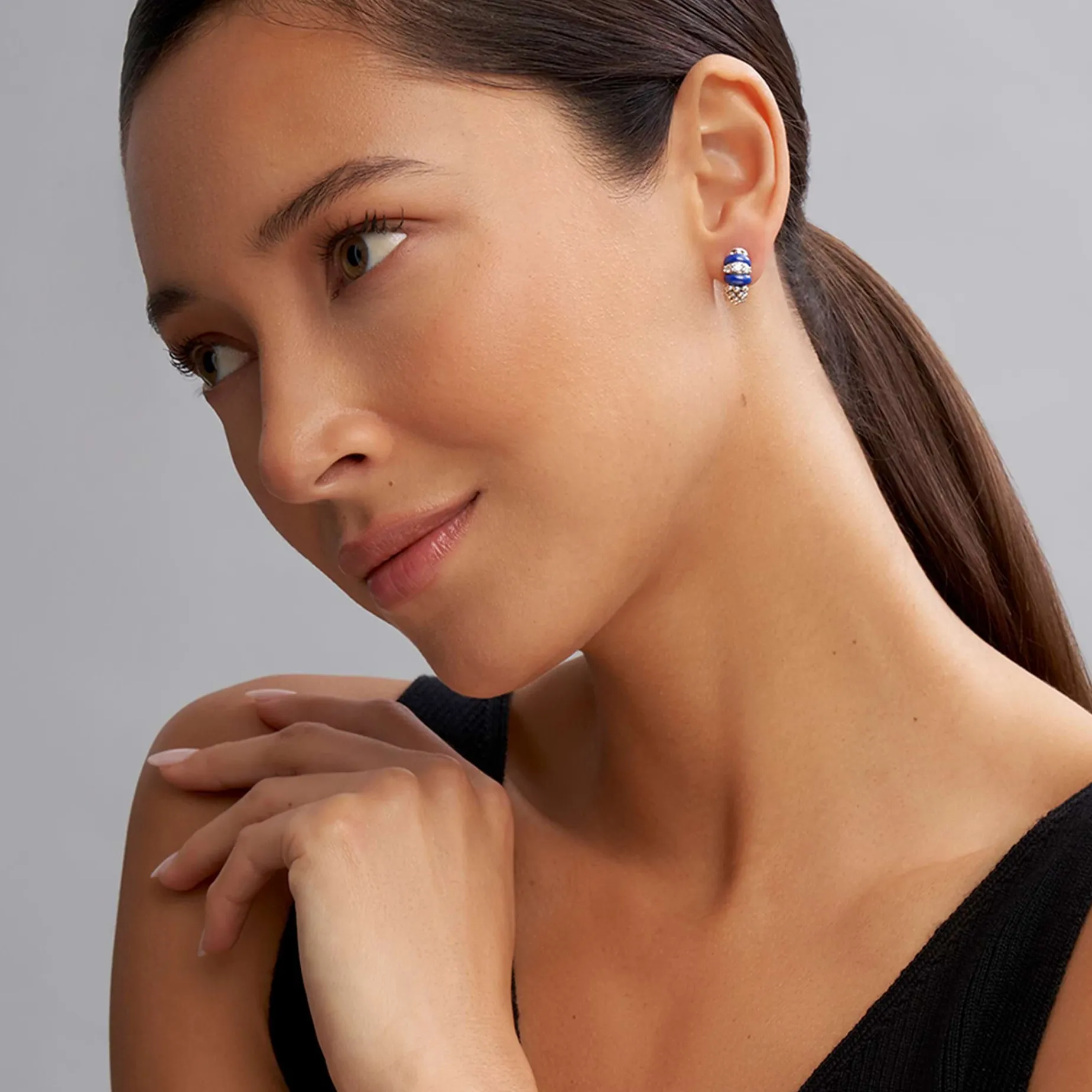 Diamonds<LAGOS Ceramic And Diamond Huggie Earrings