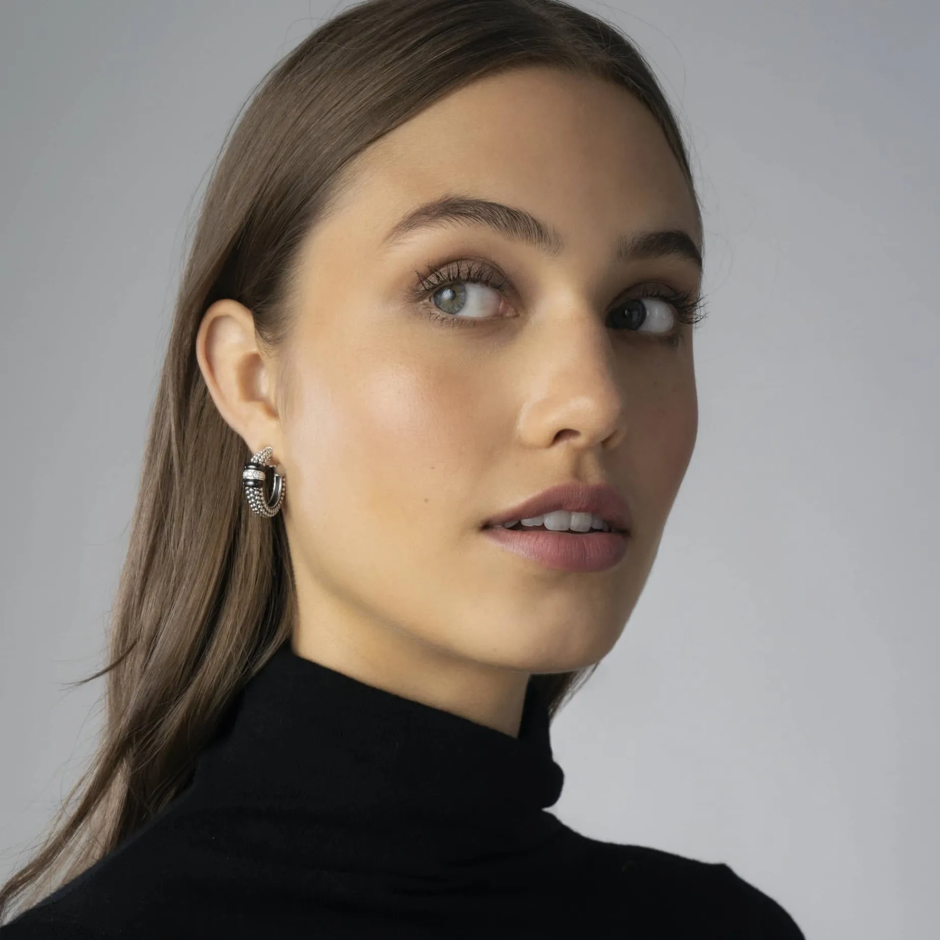 Diamonds<LAGOS Ceramic Caviar Diamond Hoop Earrings