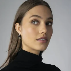 Silver<LAGOS Ceramic Caviar Diamond Hoop Earrings