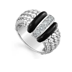 Silver<LAGOS Ceramic Caviar Diamond Ring