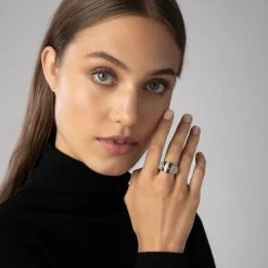 Silver<LAGOS Ceramic Caviar Diamond Ring