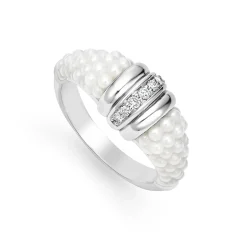 Silver<LAGOS Ceramic Diamond Stacking Ring