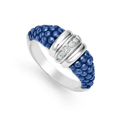 Silver<LAGOS Ceramic Diamond Stacking Ring