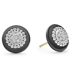 Silver<LAGOS Ceramic Diamond Stud Earrings