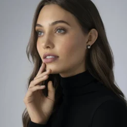 Silver<LAGOS Ceramic Diamond Stud Earrings