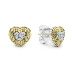 Gold<LAGOS Diamond Heart Stud Earrings