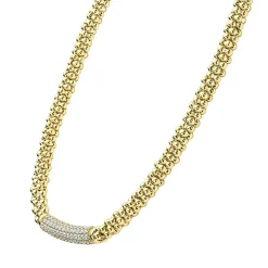 Gold<LAGOS Diamond Long Station Caviar Necklace