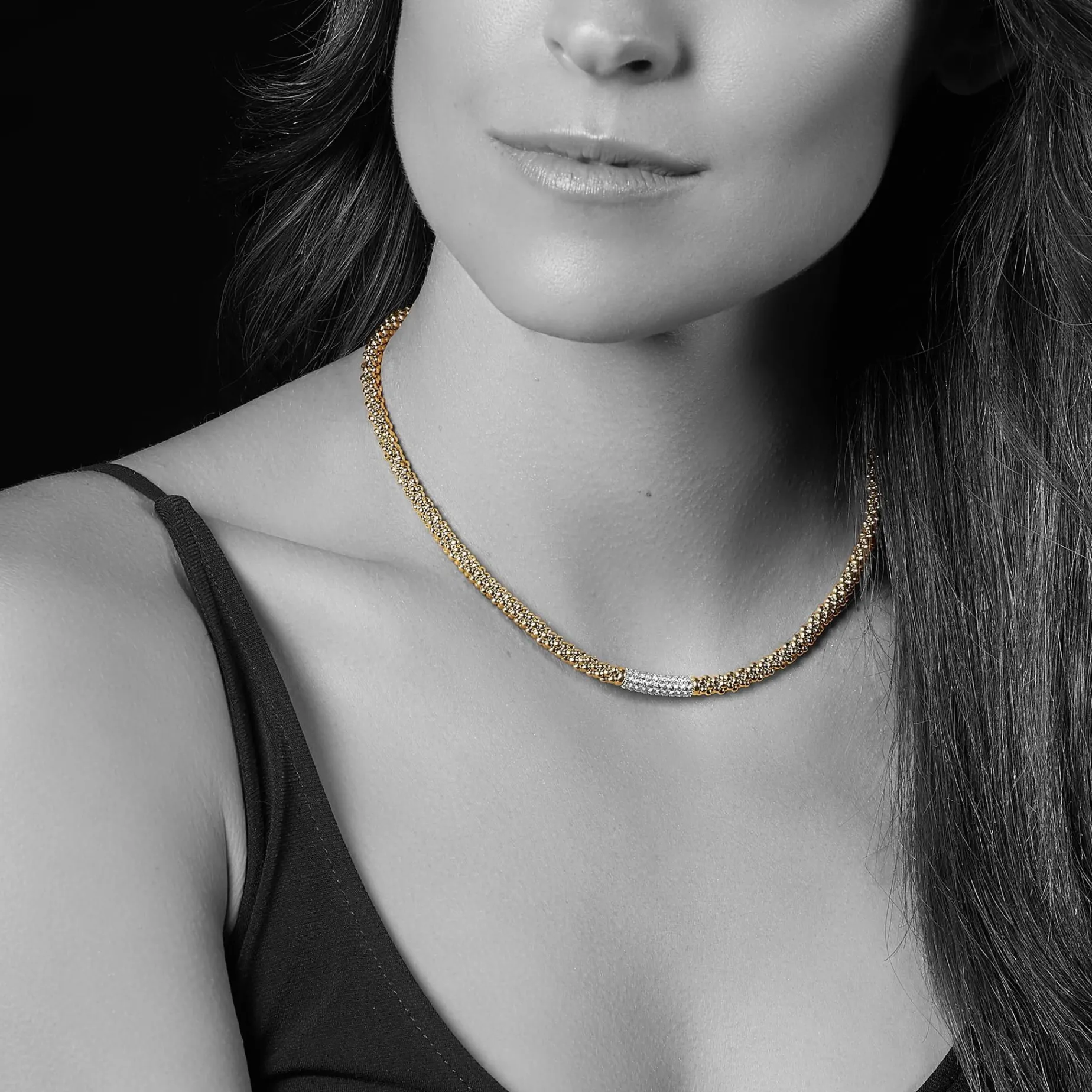 Gold<LAGOS Diamond Medium Station Caviar Necklace