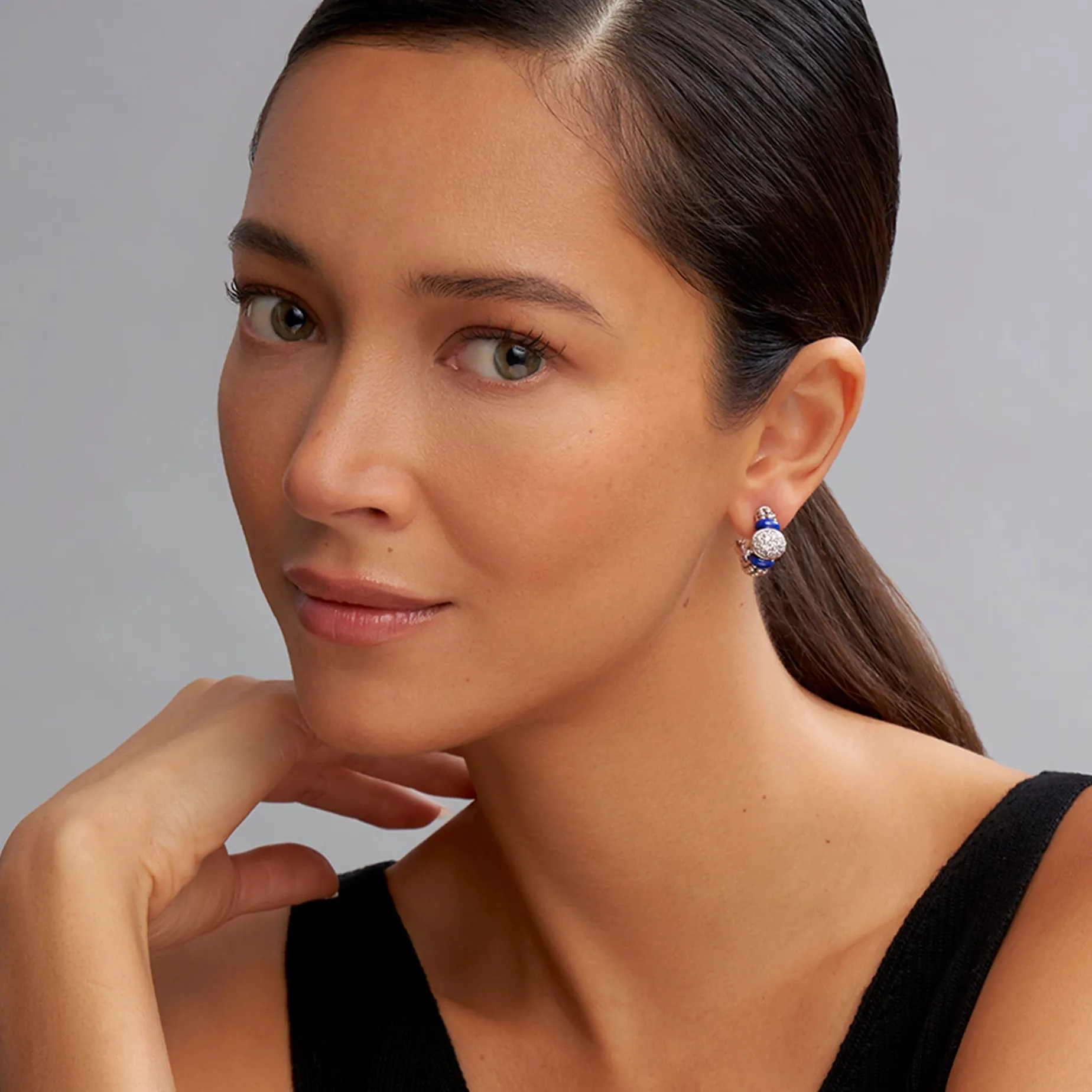 Diamonds<LAGOS Diamond Oval Ceramic Hoop Earrings