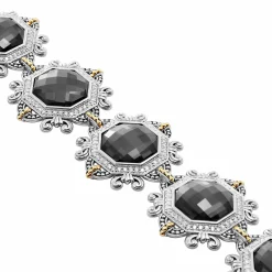 Gemstones<LAGOS Hematite And Diamond Statement Bracelet