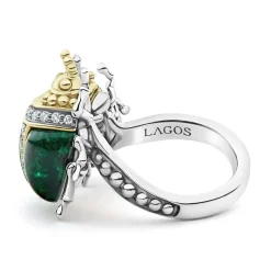 Gemstones<LAGOS Jade Double Beetle Diamond Ring