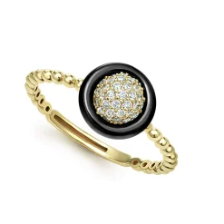Gold<LAGOS 18K Gold And Black Ceramic Diamond Ring