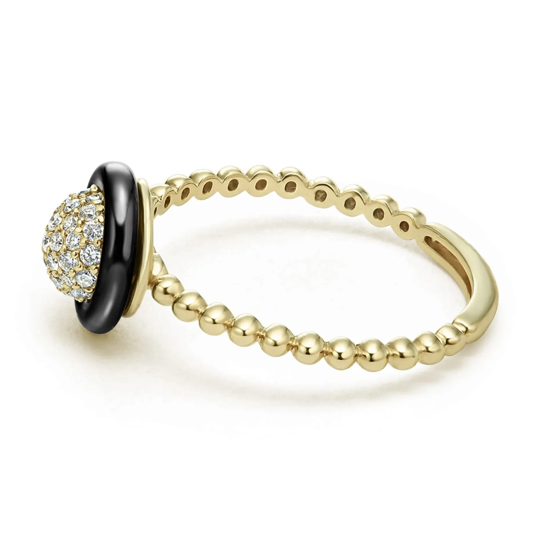 Gold<LAGOS 18K Gold And Black Ceramic Diamond Ring