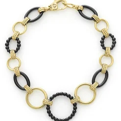 Gold<LAGOS 18K Gold And Black Ceramic Link Bracelet
