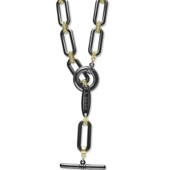 Gold<LAGOS 18K Gold And Black Ceramic Link Necklace