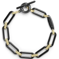 Gold<LAGOS 18K Gold And Black Ceramic Link Bracelet