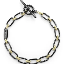 Gold<LAGOS 18K Gold And Black Ceramic Link Bracelet