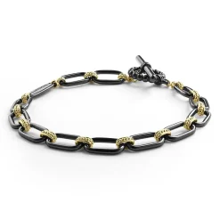 Gold<LAGOS 18K Gold And Black Ceramic Link Bracelet