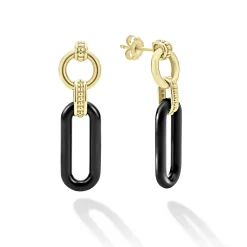 Gold<LAGOS 18K Gold And Black Ceramic Link Drop Earrings