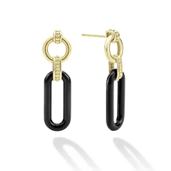 Gold<LAGOS 18K Gold And Black Ceramic Link Drop Earrings