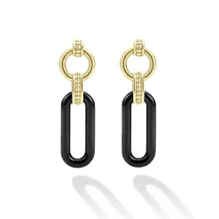 Gold<LAGOS 18K Gold And Black Ceramic Link Drop Earrings