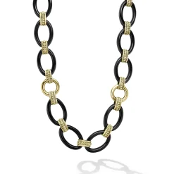 Gold<LAGOS 18K Gold And Black Ceramic Link Necklace