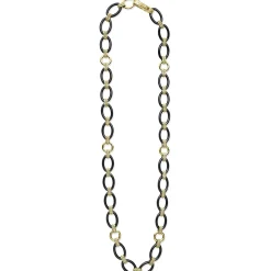 Gold<LAGOS 18K Gold And Black Ceramic Link Necklace