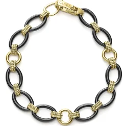 Gold<LAGOS 18K Gold And Black Ceramic Link Bracelet