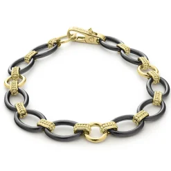 Gold<LAGOS 18K Gold And Black Ceramic Link Bracelet