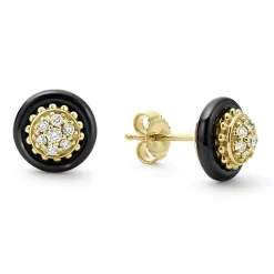 Gold<LAGOS 18K Gold And Black Ceramic Diamond Stud Earrings