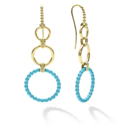 Gold<LAGOS 18K Gold And Blue Ceramic Circle Drop Earrings