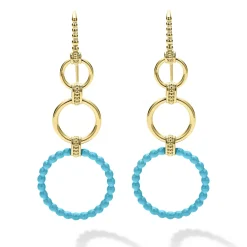 Gold<LAGOS 18K Gold And Blue Ceramic Circle Drop Earrings