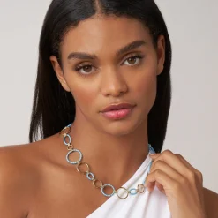 Gold<LAGOS 18K Gold And Blue Ceramic Link Necklace