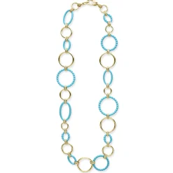 Gold<LAGOS 18K Gold And Blue Ceramic Link Necklace