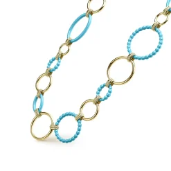 Gold<LAGOS 18K Gold And Blue Ceramic Link Necklace