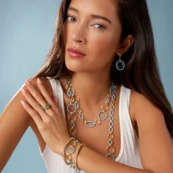 Gold<LAGOS 18K Gold And Blue Ceramic Link Bracelet