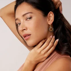 Gold<LAGOS 18K Gold And Ceramic Circle Drop Earrings