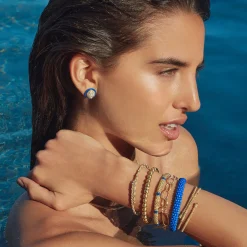 Gold<LAGOS 18K Gold And Diamond Ceramic Stud Earrings