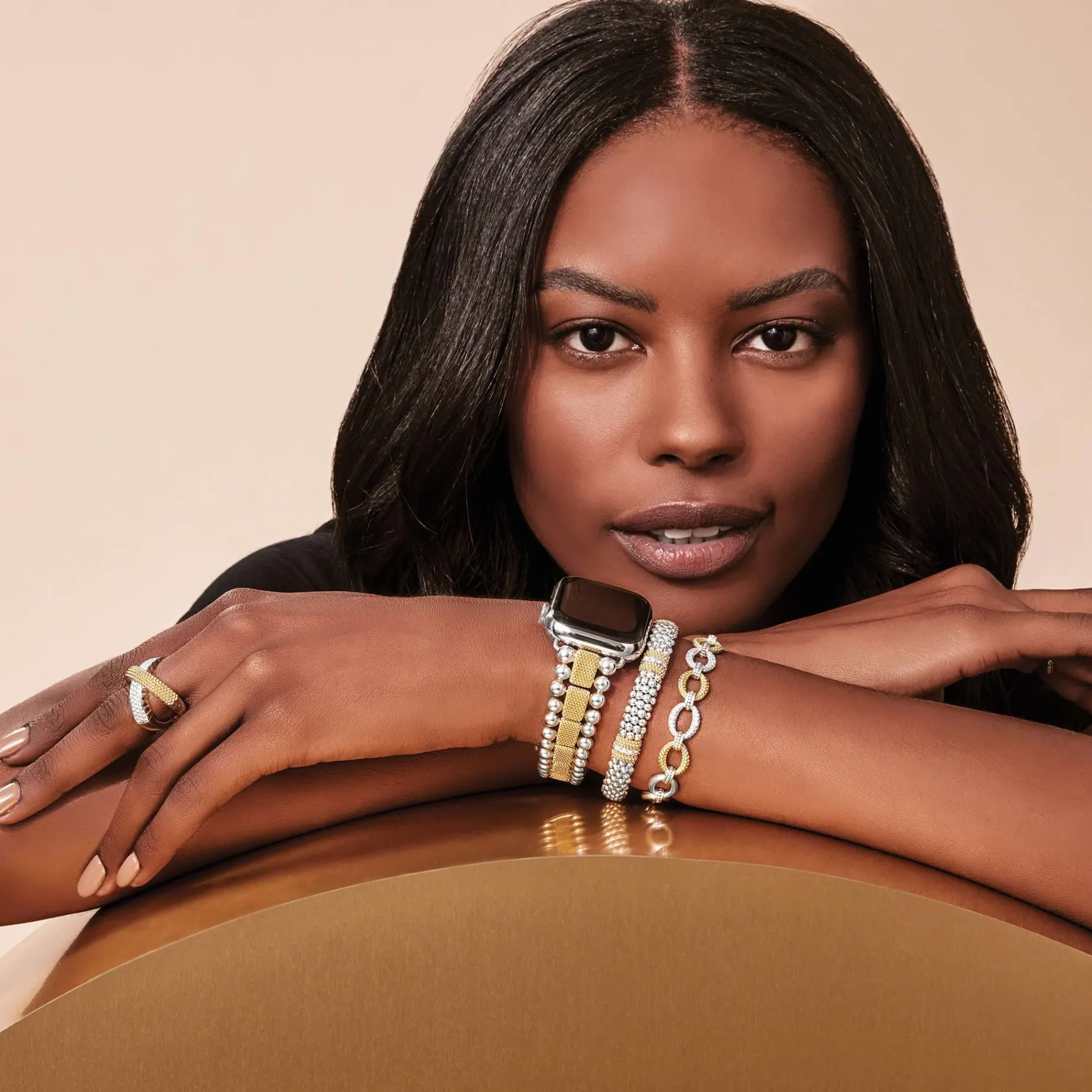 Two-Tone<LAGOS 18K Gold And Sterling Silver Caviar Beaded Watch Bracelet-38-45Mm