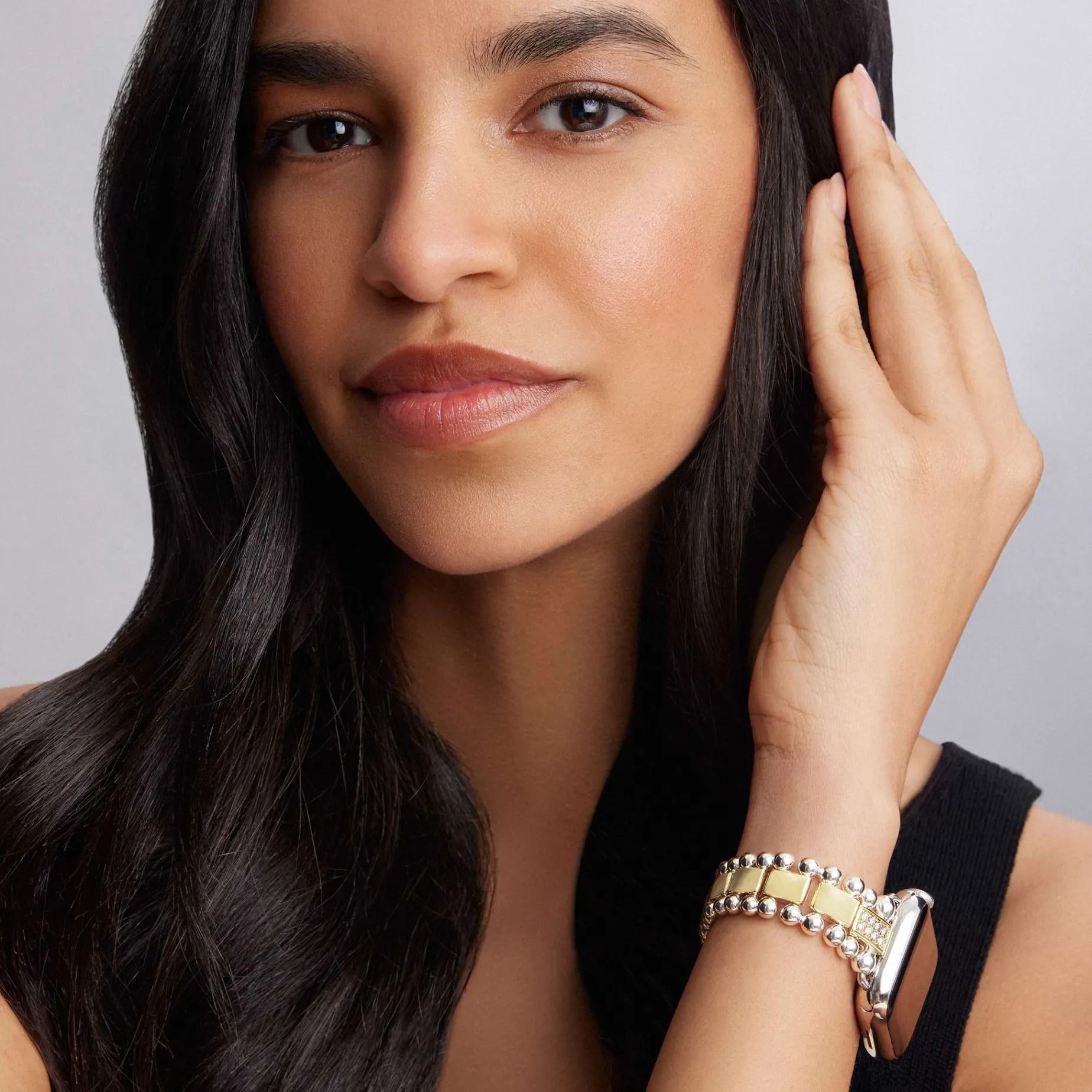 Two-Tone<LAGOS 18K Gold And Sterling Silver Single Diamond Watch Bracelet-38-45Mm