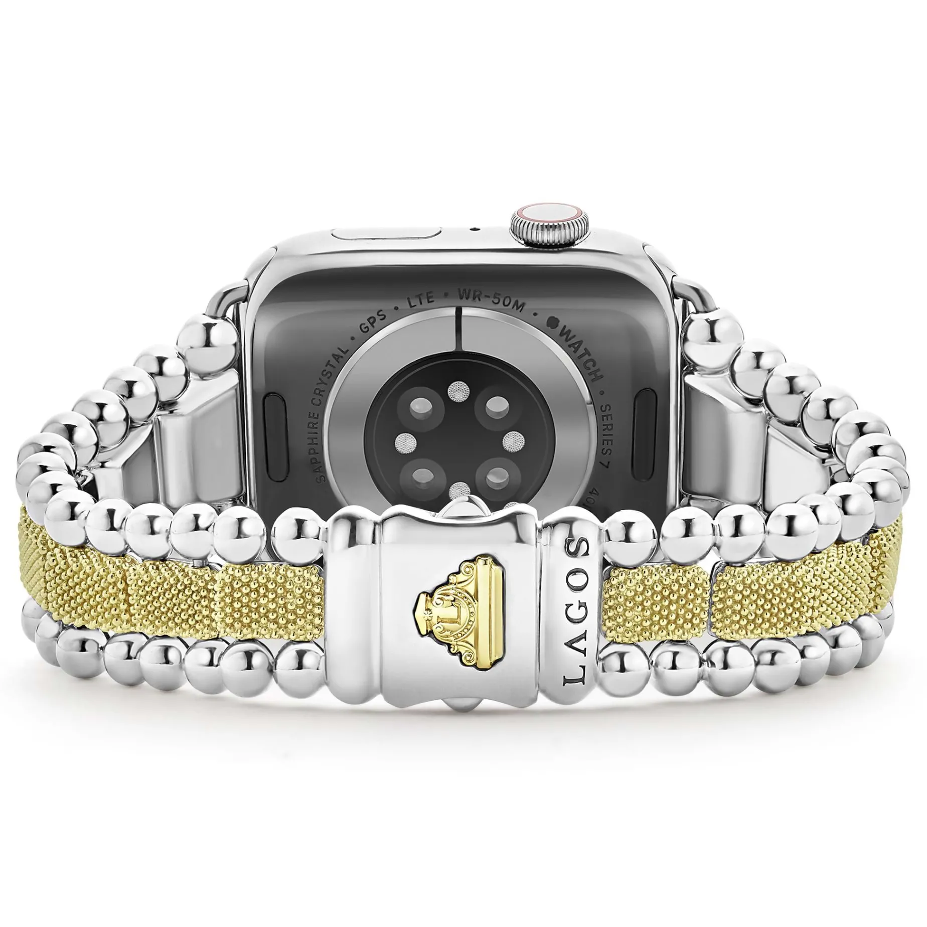 Two-Tone<LAGOS 18K Gold And Sterling Silver Caviar Beaded Watch Bracelet-42-49Mm