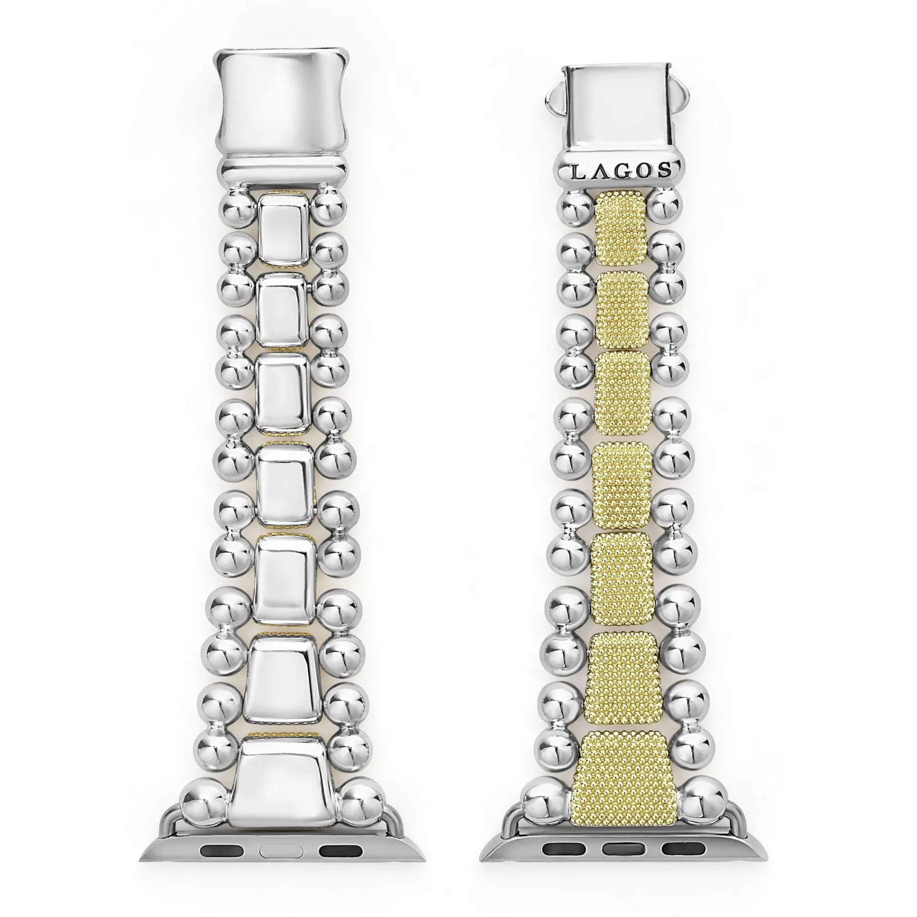 Two-Tone<LAGOS 18K Gold And Sterling Silver Caviar Beaded Watch Bracelet-42-49Mm